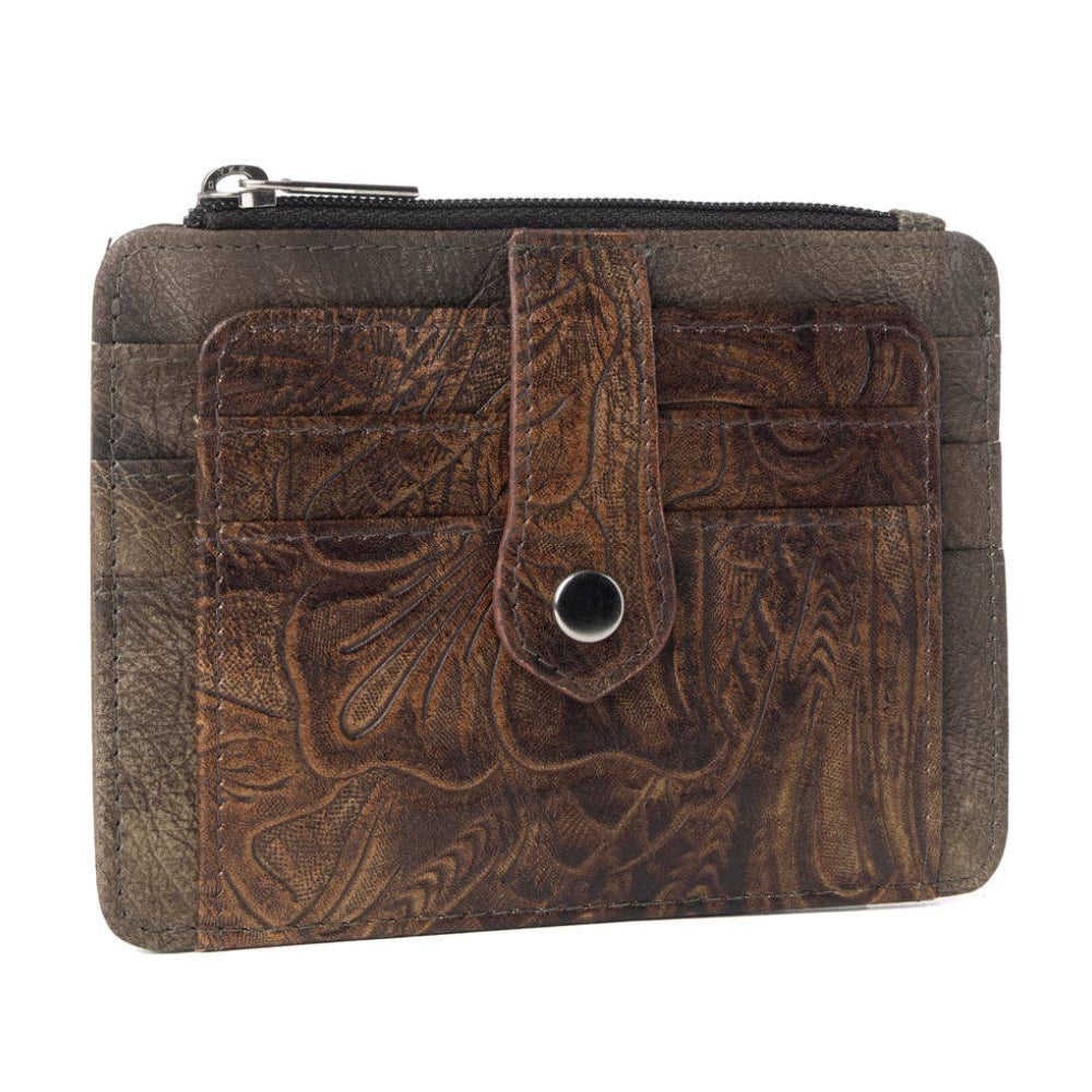 Driftwood Cove Embossed Leather Credit Card Holder in Olive Brown: Olive Brown