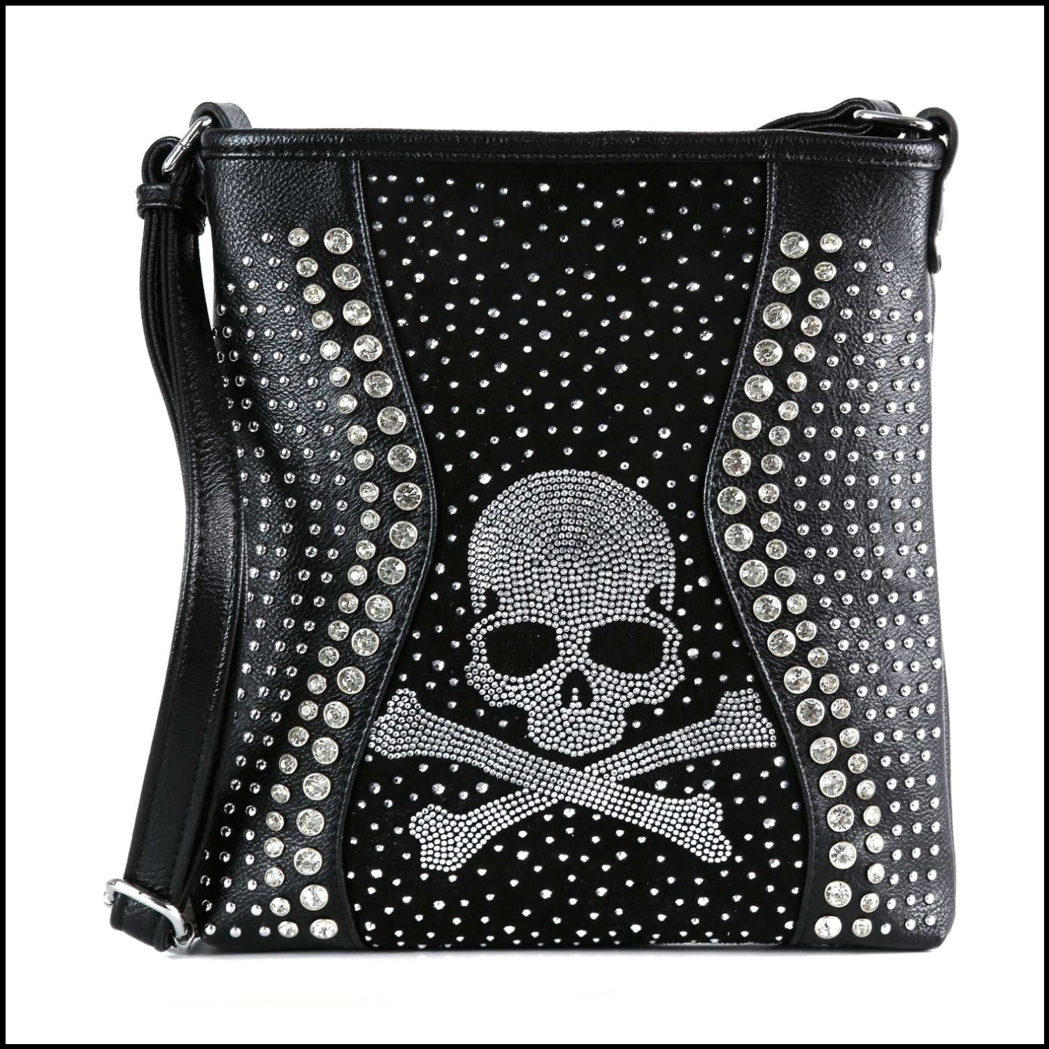 Skull Rhinestone Crossbody Sling: Black