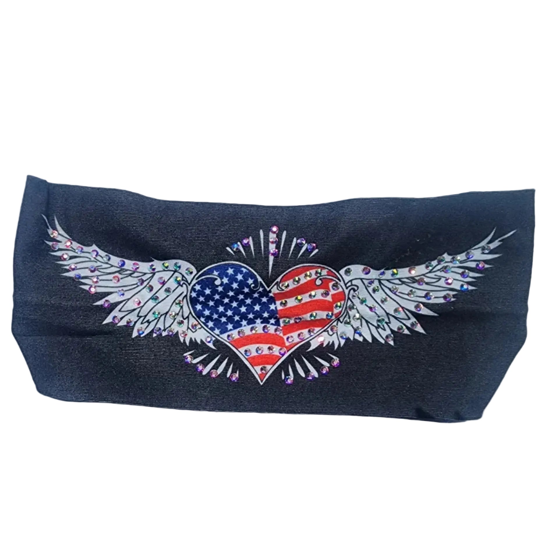 Patriotic Heart Winged Bling Stretch Headband