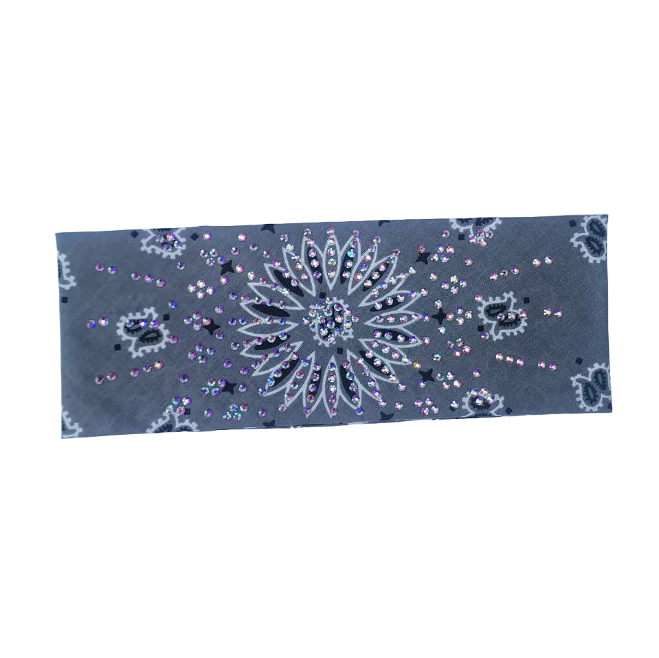 Gray Rhinestone Paisley Bandana Headband