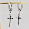 Vintage Cross Pendant Stainless Steel Hoop Earring