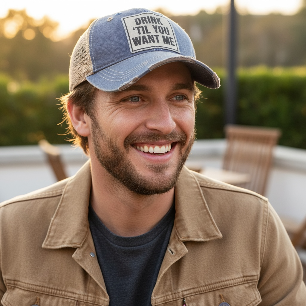 Drink 'Til You Want Me Distressed Trucker Hat Baseball Cap