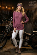 LONG SLEEVE HOODIE TOP WITH STONES: PLUM