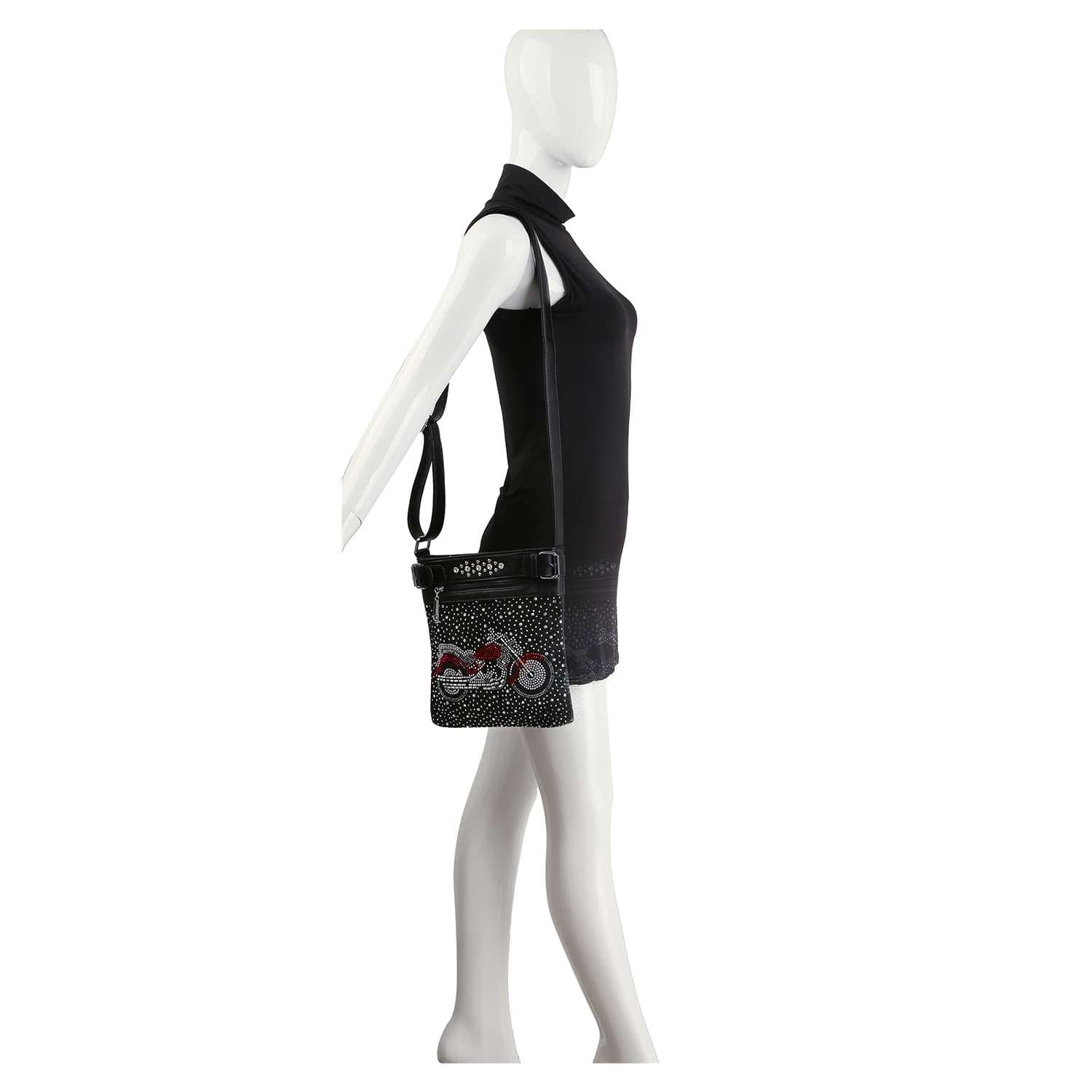 Motorcycle Design Crossbody Sling: Black