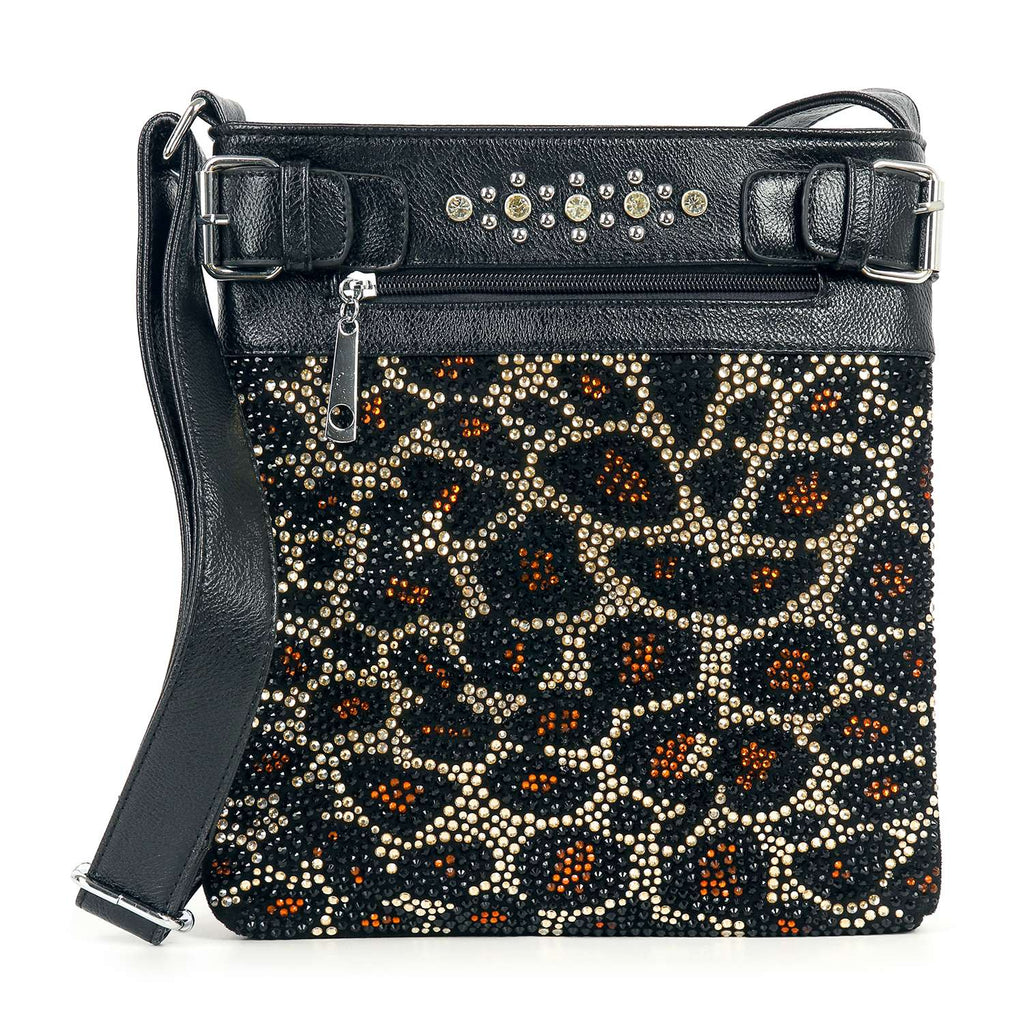 Rhinestone Bling Leopard Print Crossbody Sling: Leopard