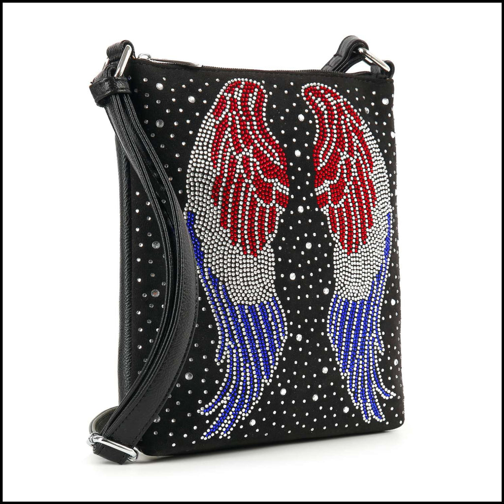 American Flag Wing Design Crossbody Bag: Black