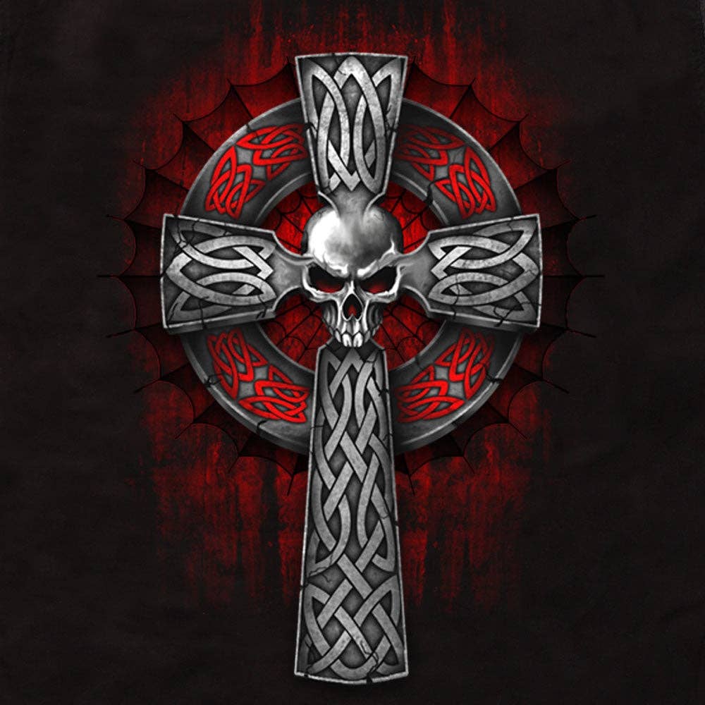 Mens 'Celtic Cross' Sleeveless Denim Black Shirt
