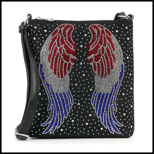 American Flag Wing Design Crossbody Bag: Black