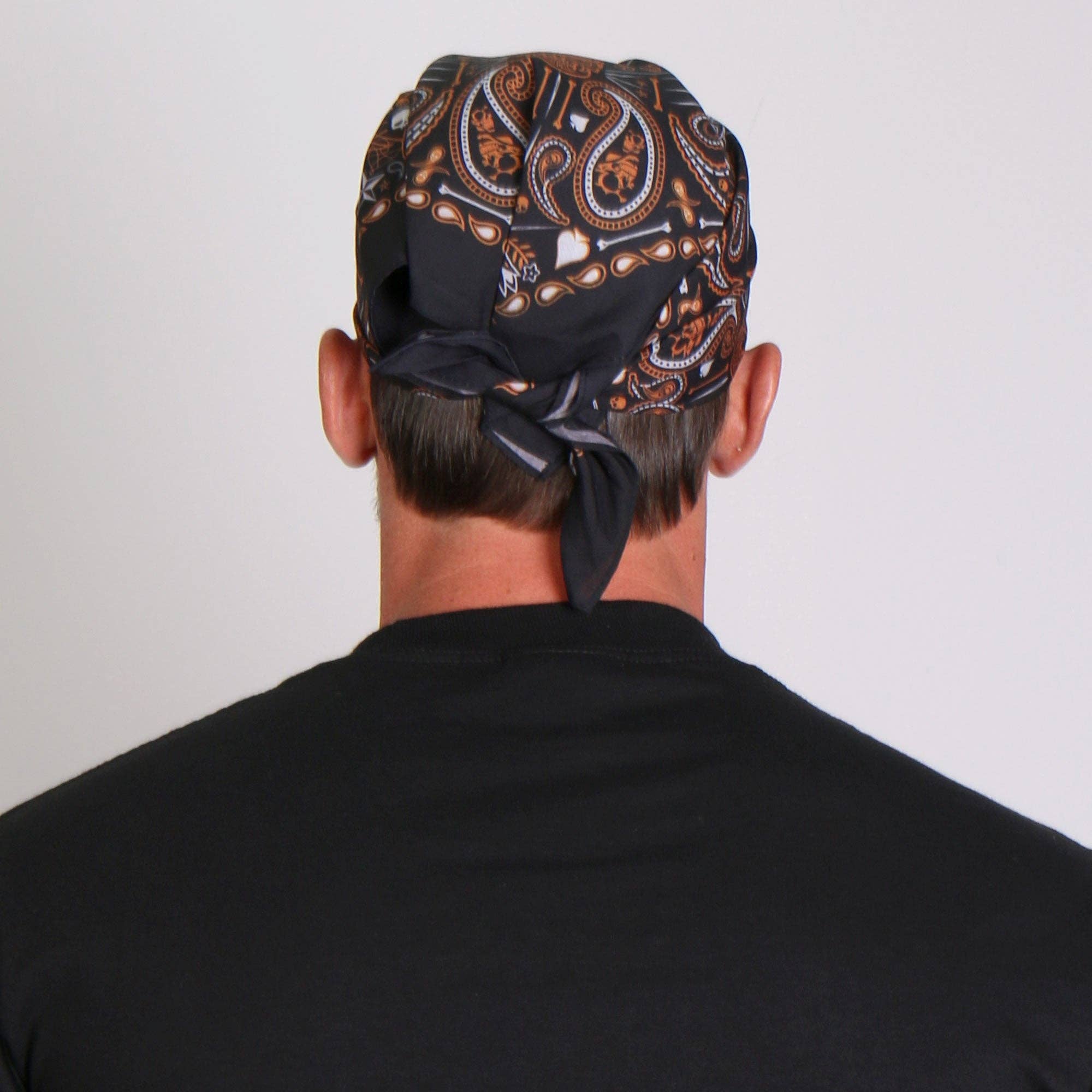 Orange Paisley Skulls Bandana: 21"X21"