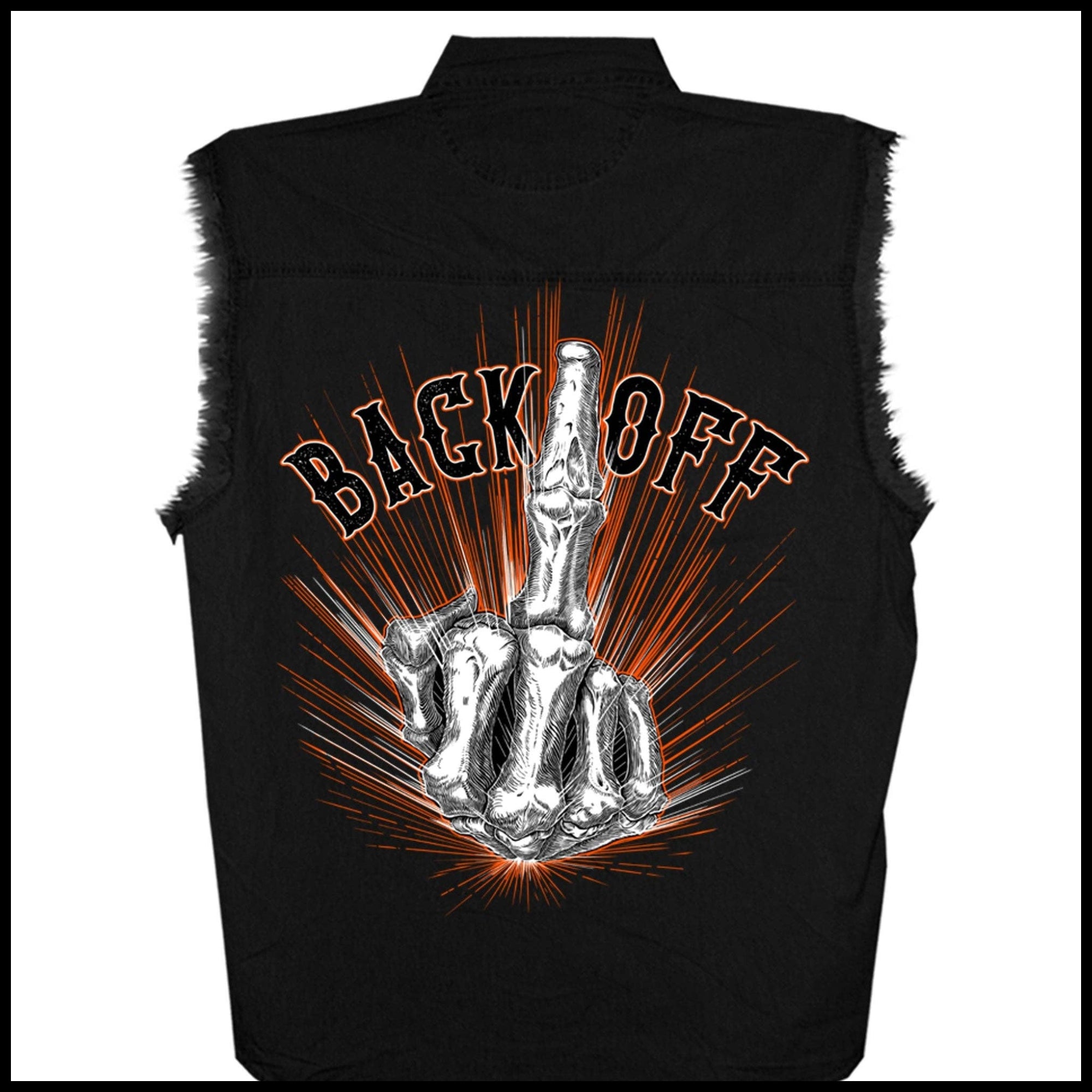 Mens Bone Finger Sleeveless Black Denim Shirt - BACK OFF