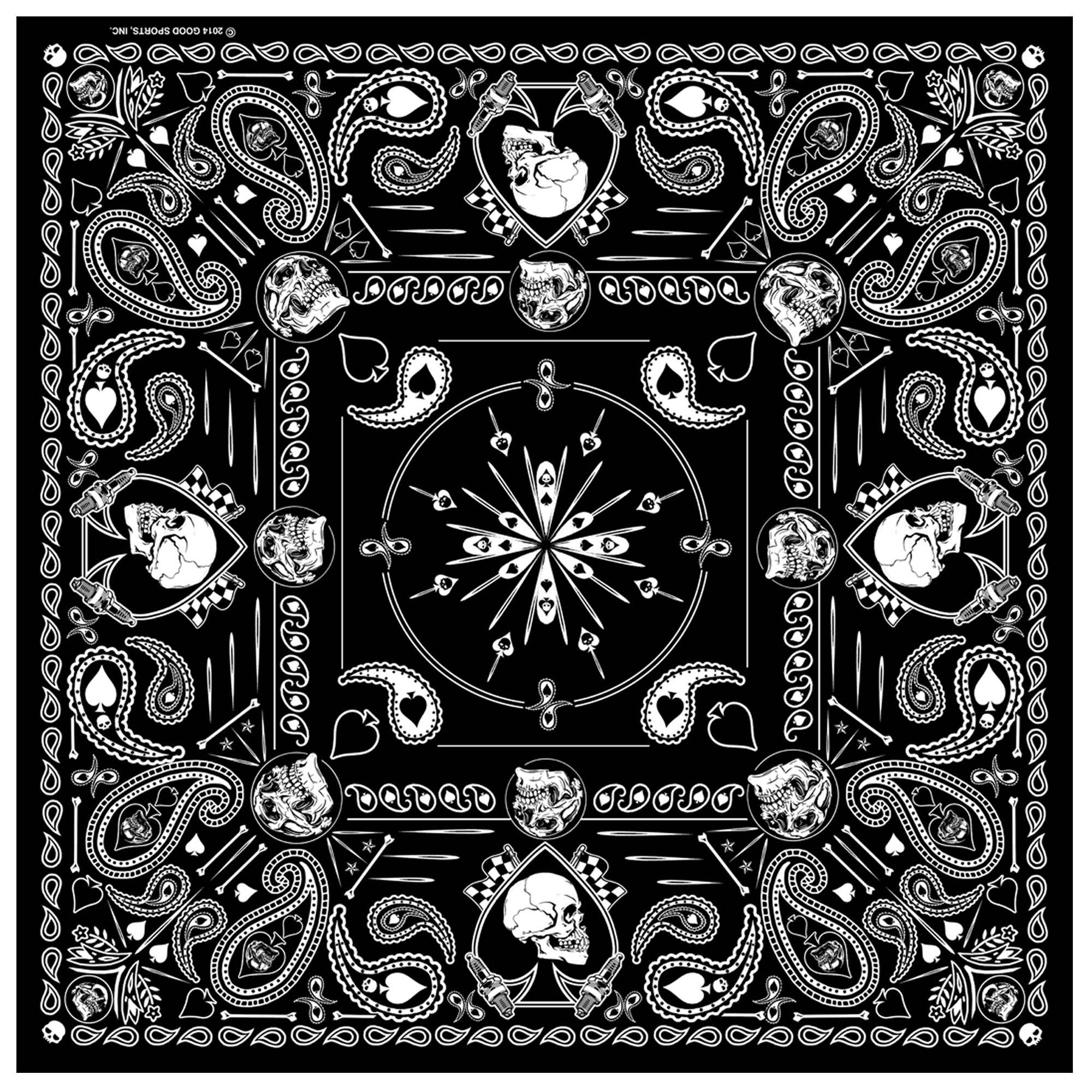 Spade Skull Paisley Bandana: 21"X21"