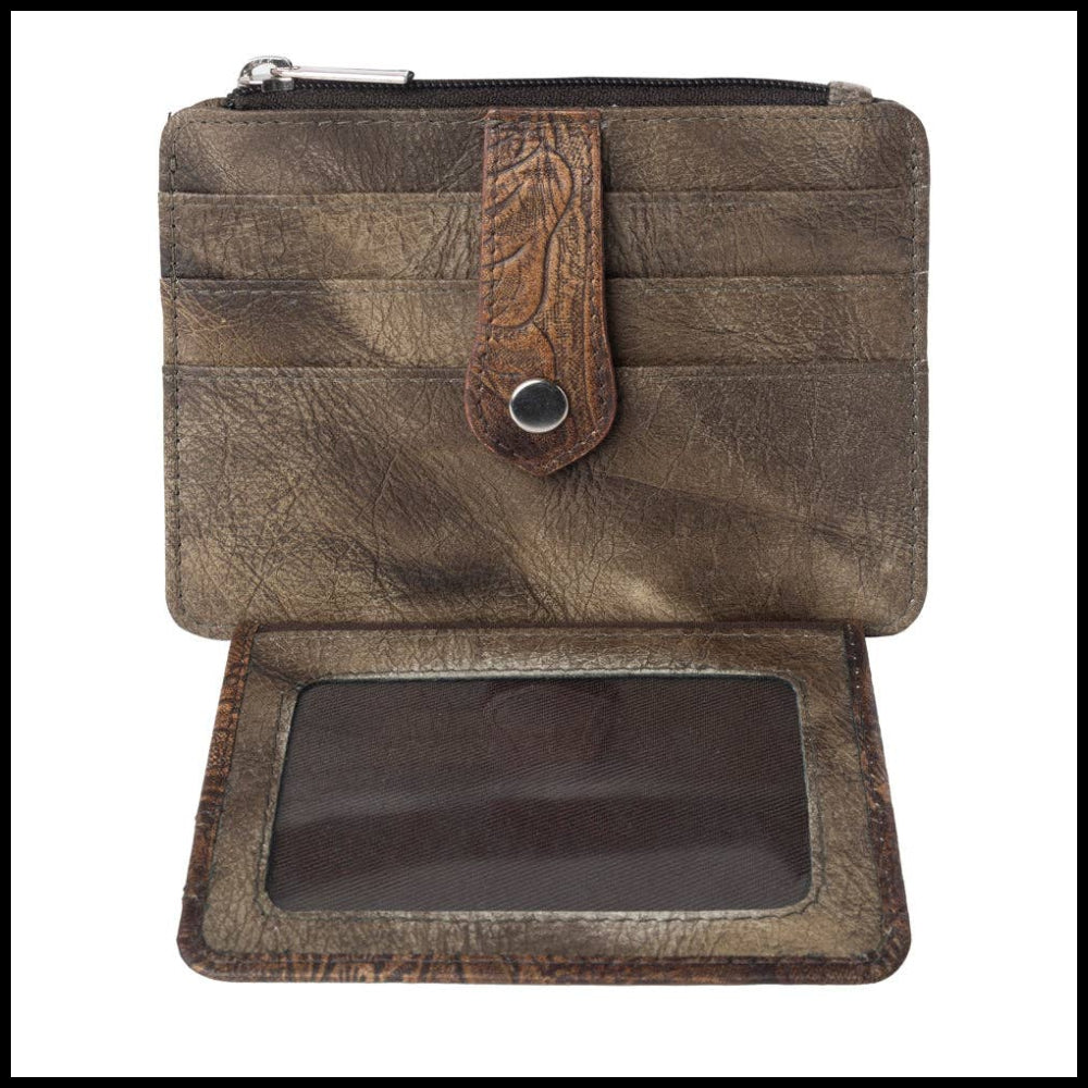 Driftwood Cove Embossed Leather Credit Card Holder in Olive Brown: Olive Brown