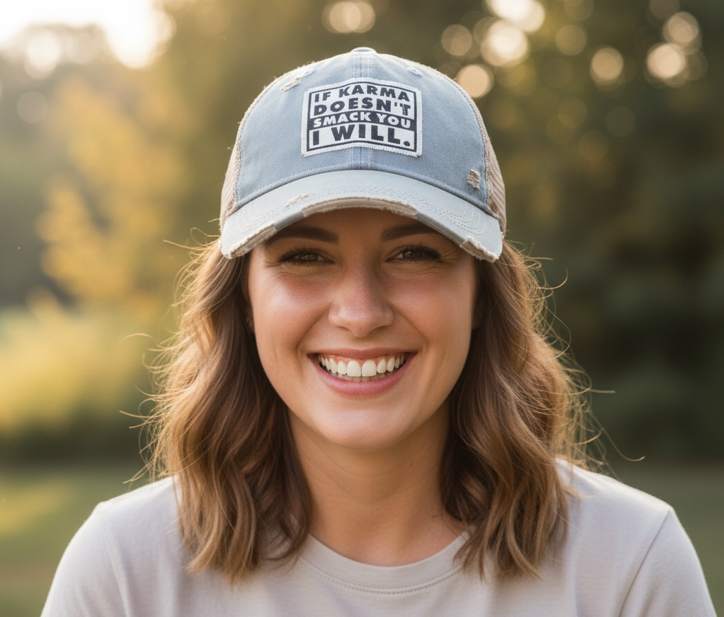 If Karma Doesn't Smack You I Will Distressed Trucker Cap