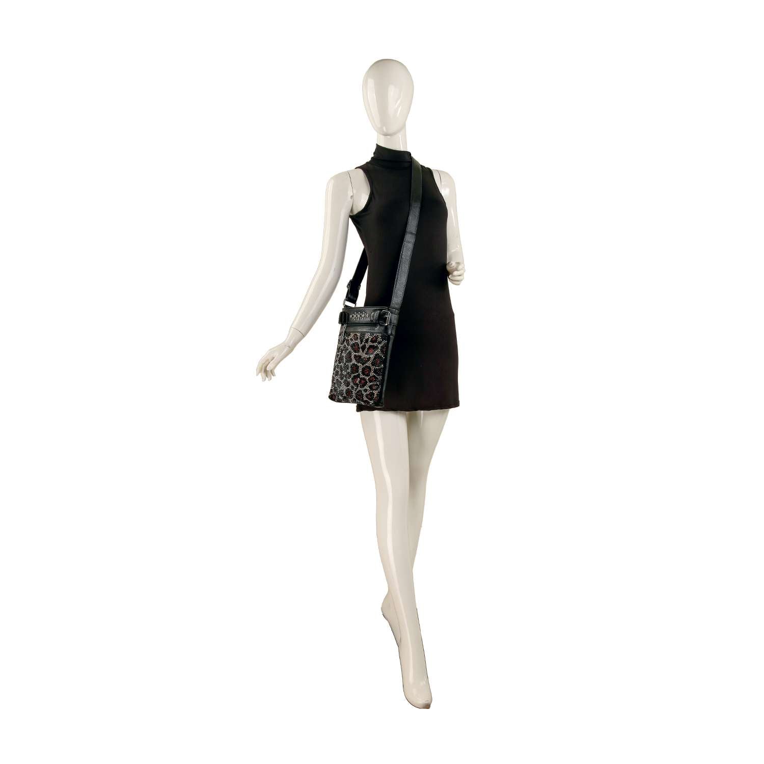 Rhinestone Bling Leopard Print Crossbody Sling: Leopard