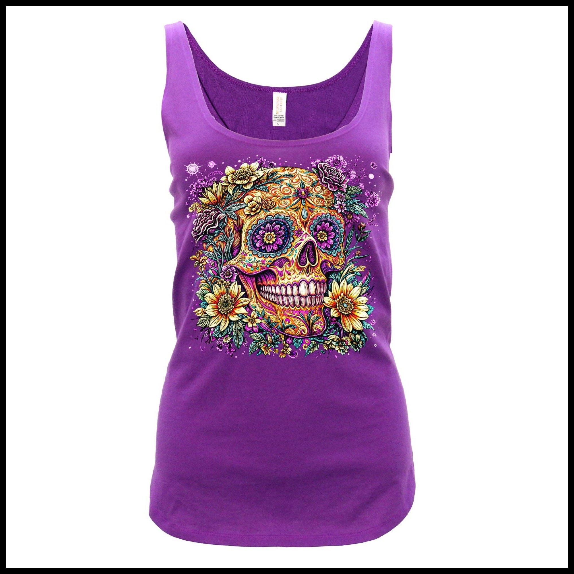 Candy Flower Skull Ladies Tank Top  Purple