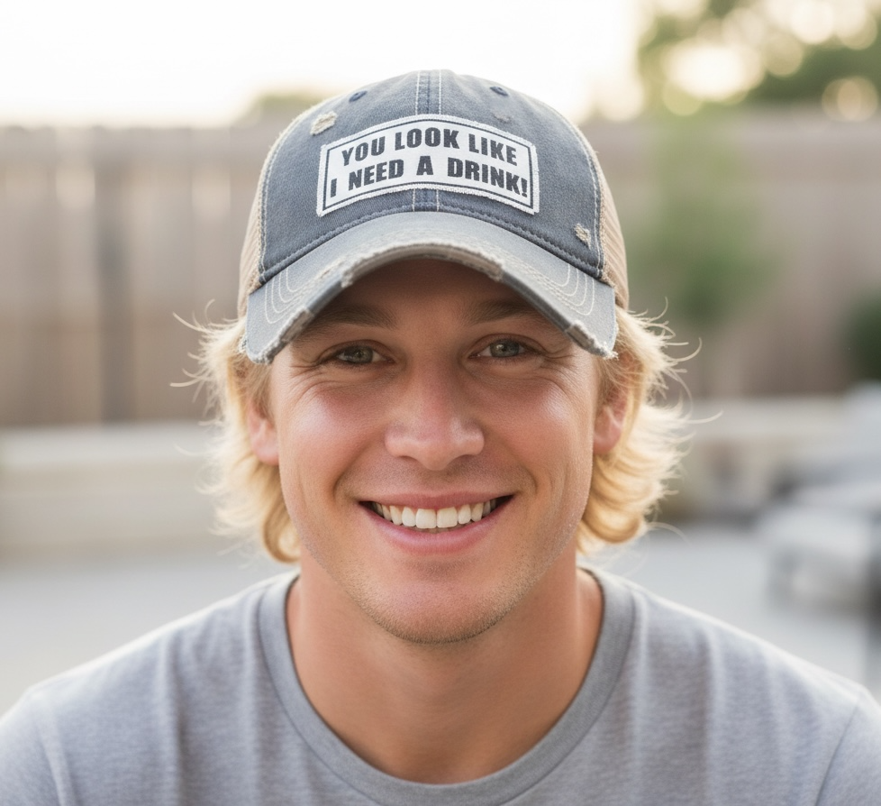 You Look Like I Need A Drink Distressed Trucker Cap