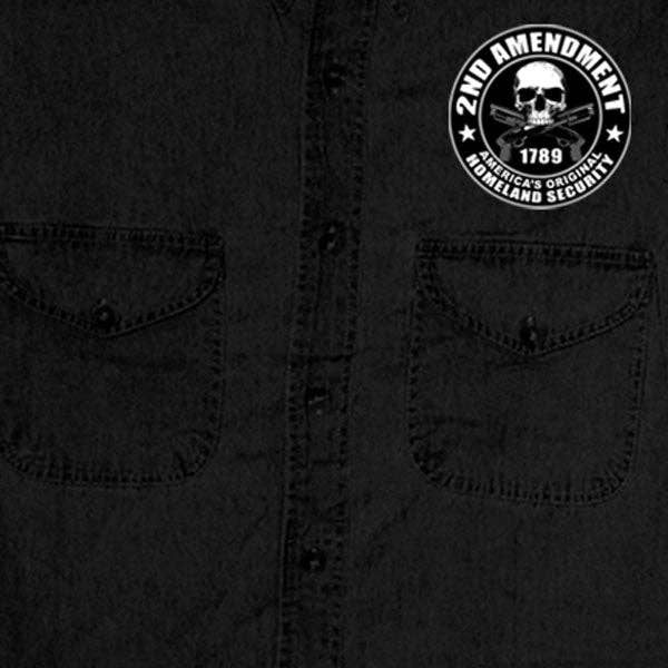 Mens '2nd Amendment America's Original Homeland Security' Sleeveless  Black Denim Shirt: BLACK