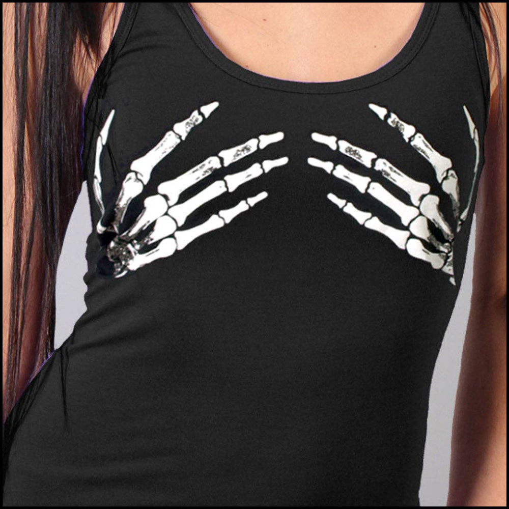 Ladies Skeleton Hands Tank Top: BLACK