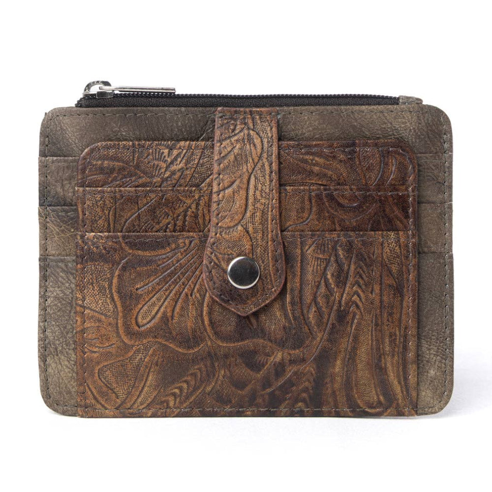 Driftwood Cove Embossed Leather Credit Card Holder in Olive Brown: Olive Brown