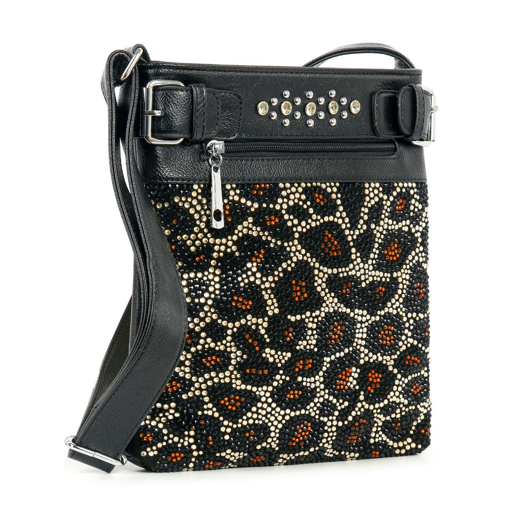 Rhinestone Bling Leopard Print Crossbody Sling: Leopard