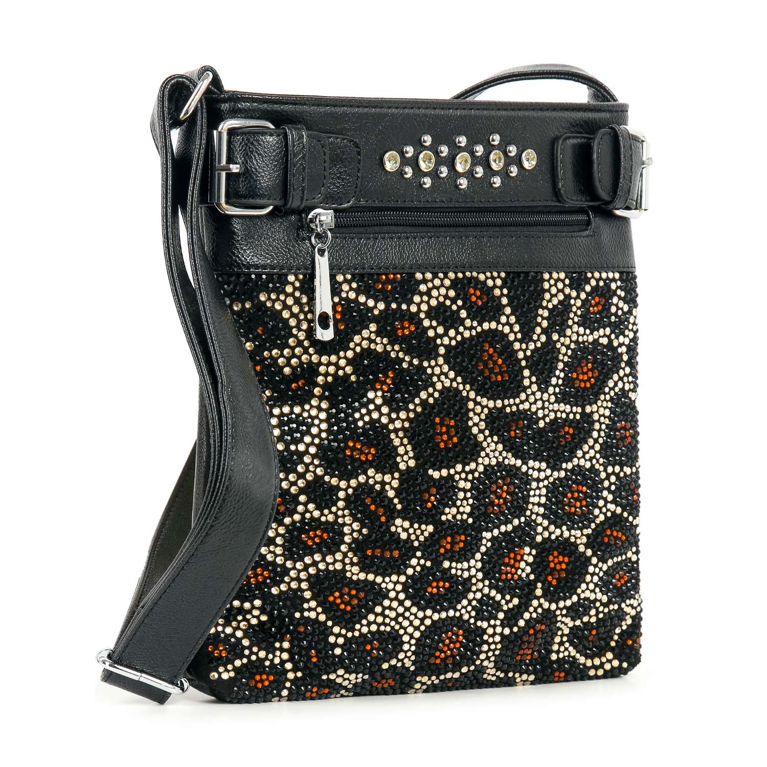 Rhinestone Bling Leopard Print Crossbody Sling: Leopard
