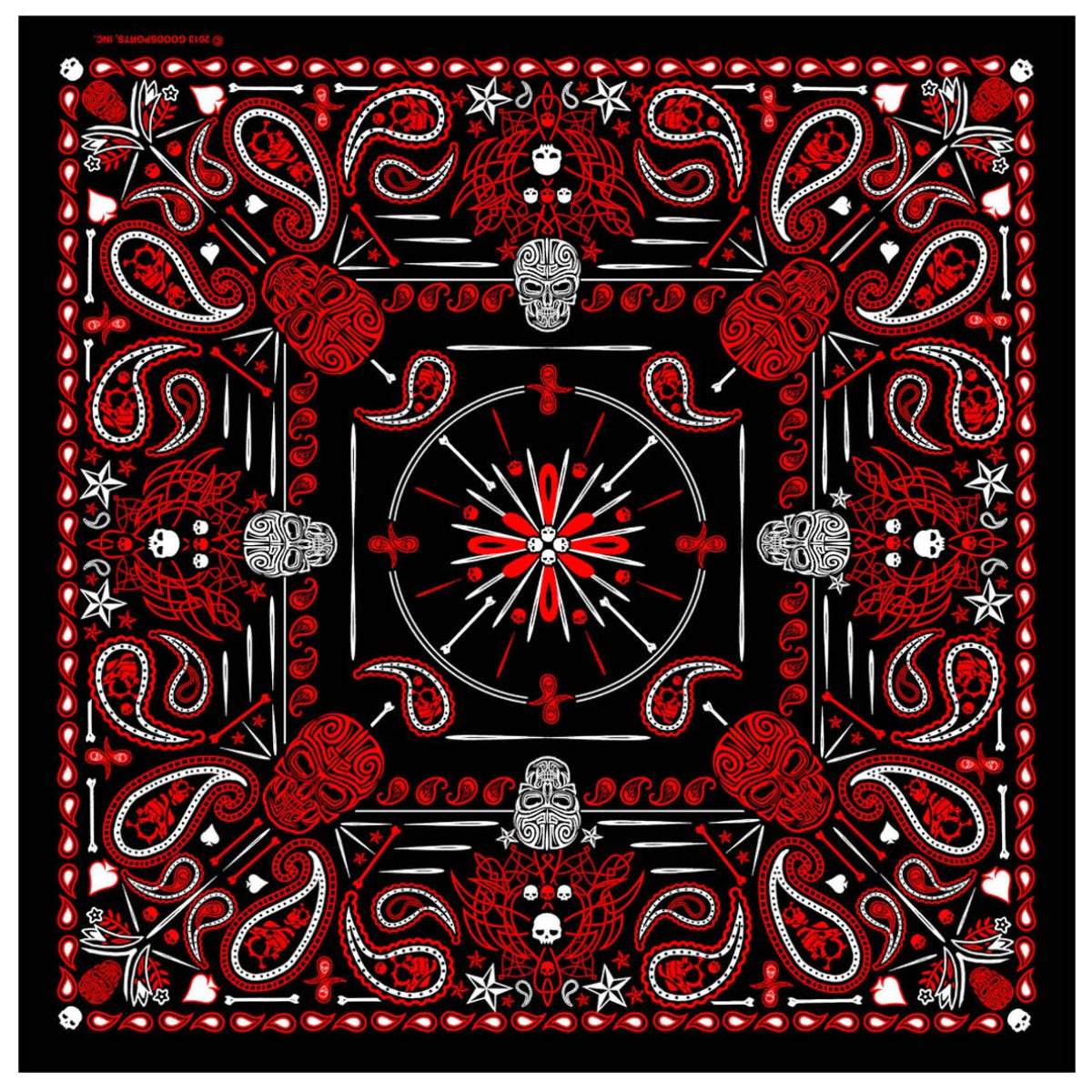 Hot Leathers BAB1070 Red Paisley Skulls Bandana: 21"X21"
