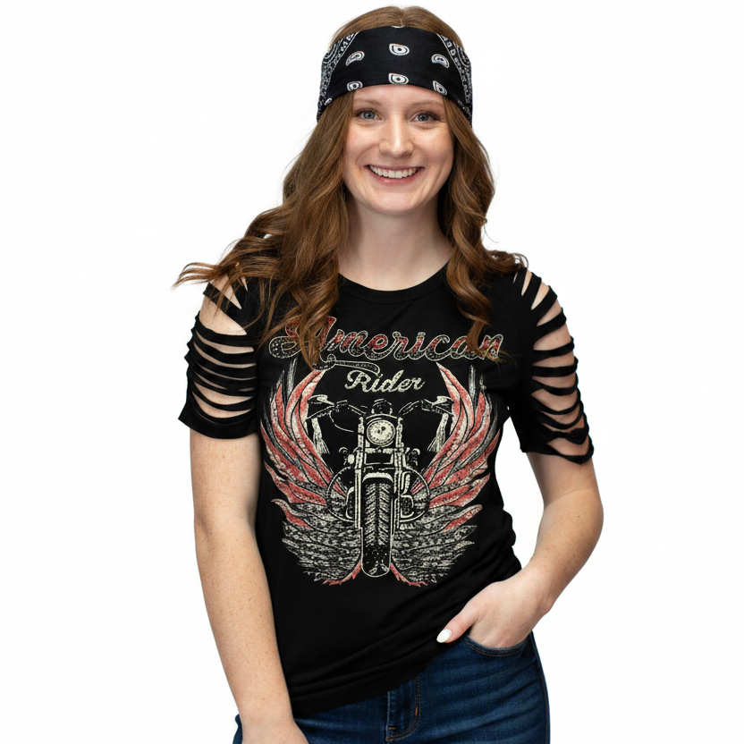 American Rider Tee with Jeans and Biker Headband