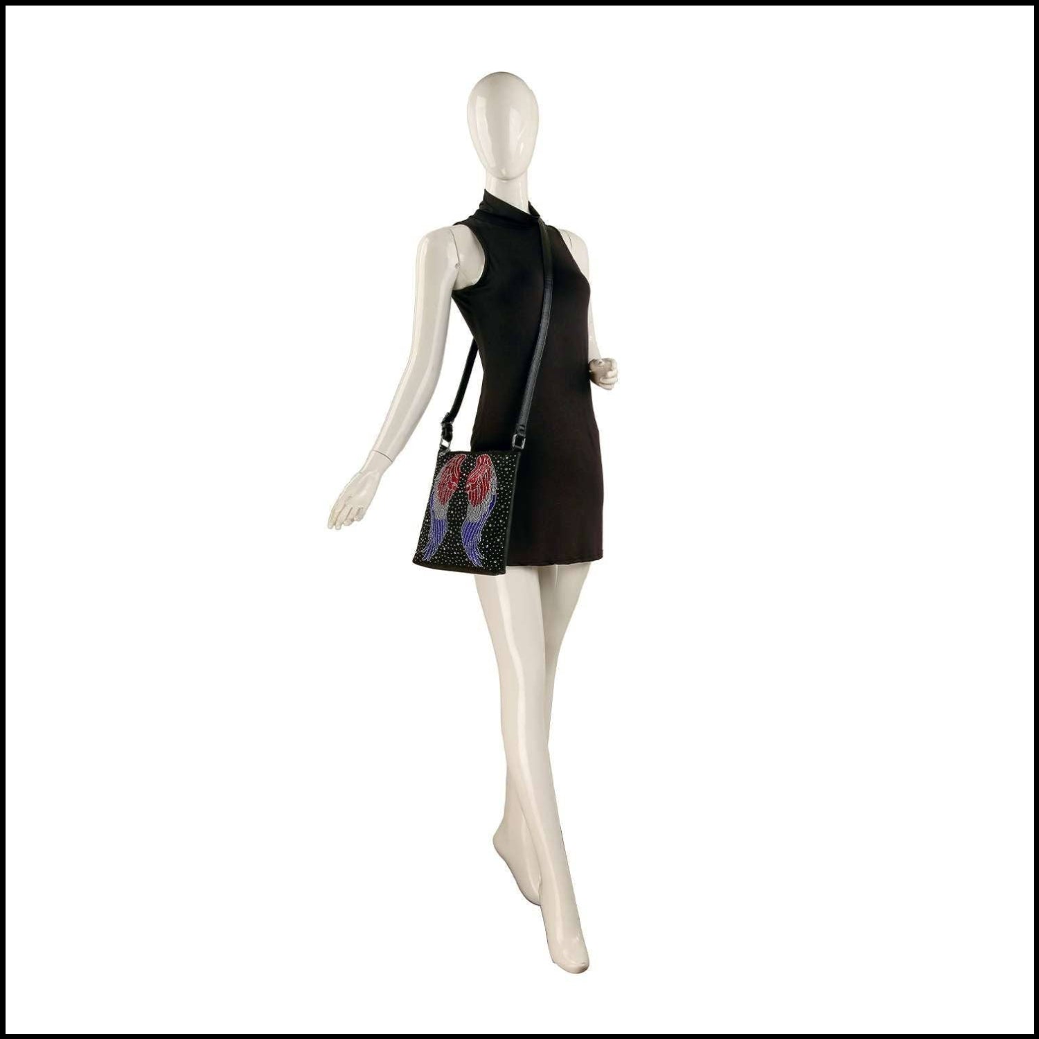 American Flag Wing Design Crossbody Bag: Black