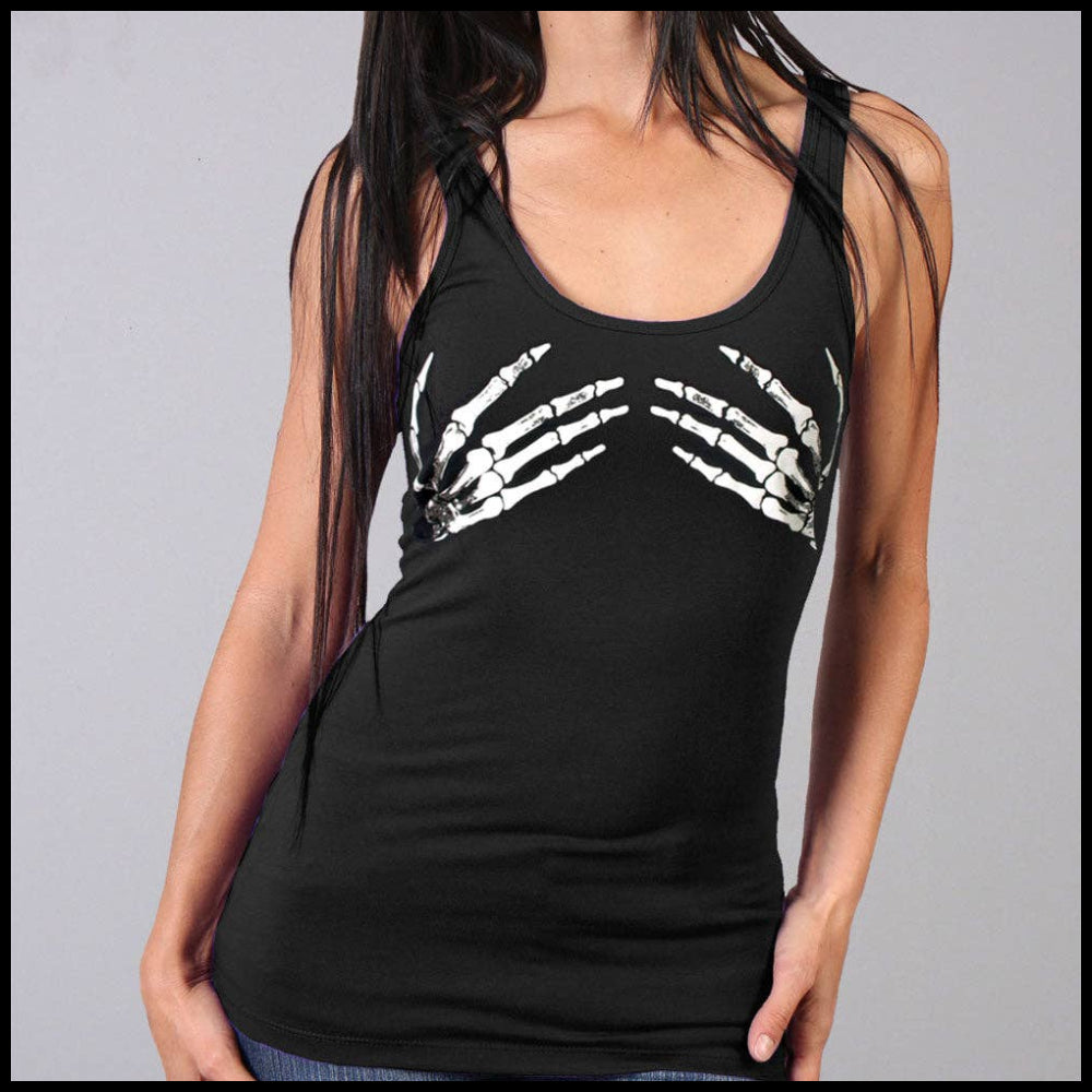 Ladies Skeleton Hands Tank Top: BLACK