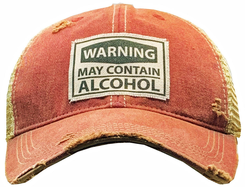 Warning May Contain Alcohol Distressed Trucker Baseball Cap