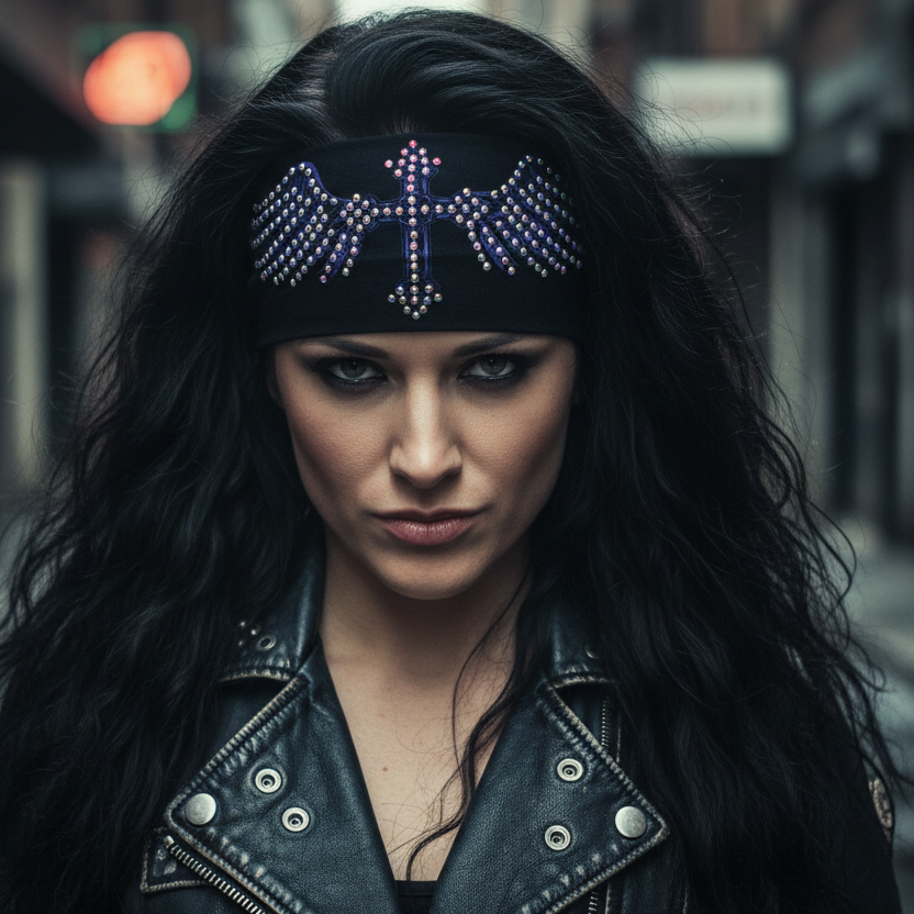 Biker Chick with Winged Cross Headband