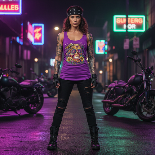 Candy Flower Skull Tank Top Neon Night No Jacket