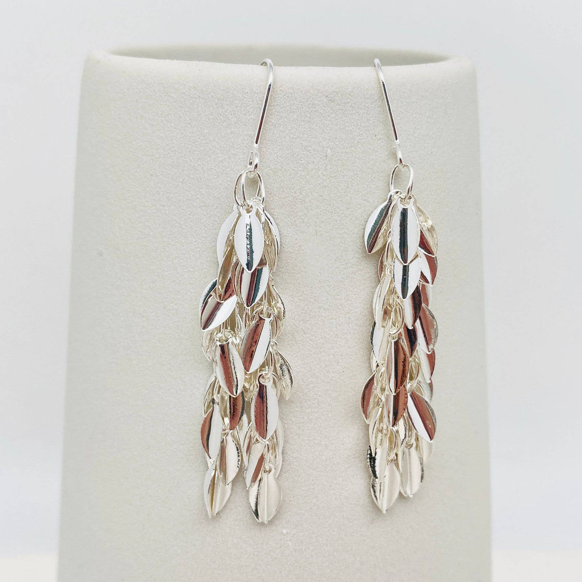 Sparkling Silver Leaf Fringe Dangle Earrings