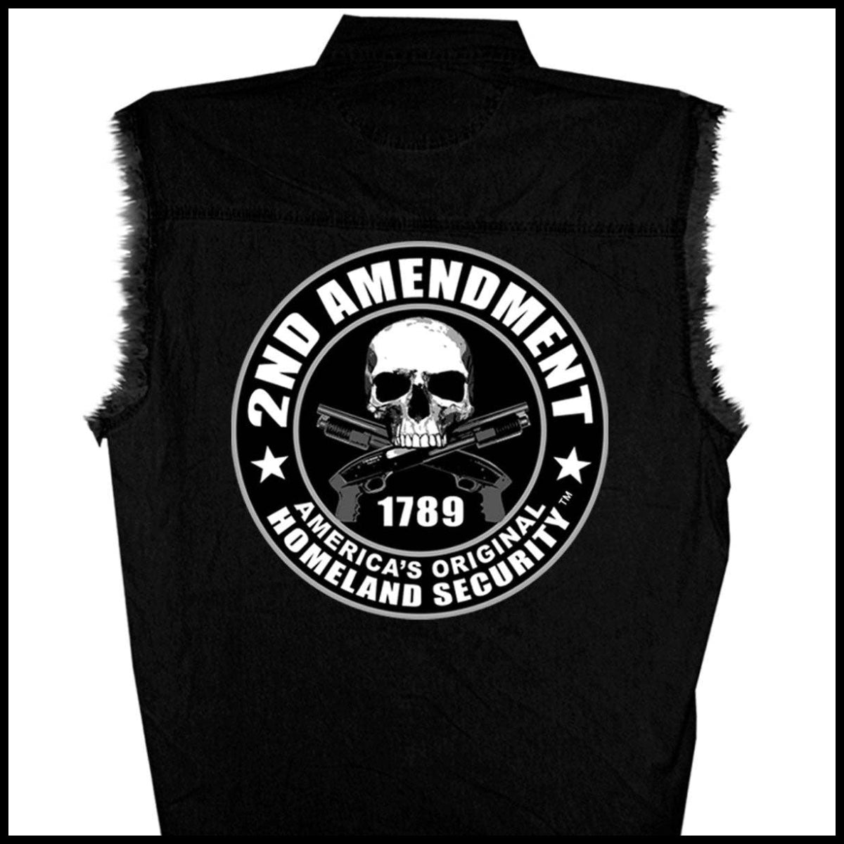 Mens '2nd Amendment America's Original Homeland Security' Sleeveless  Black Denim Shirt: BLACK