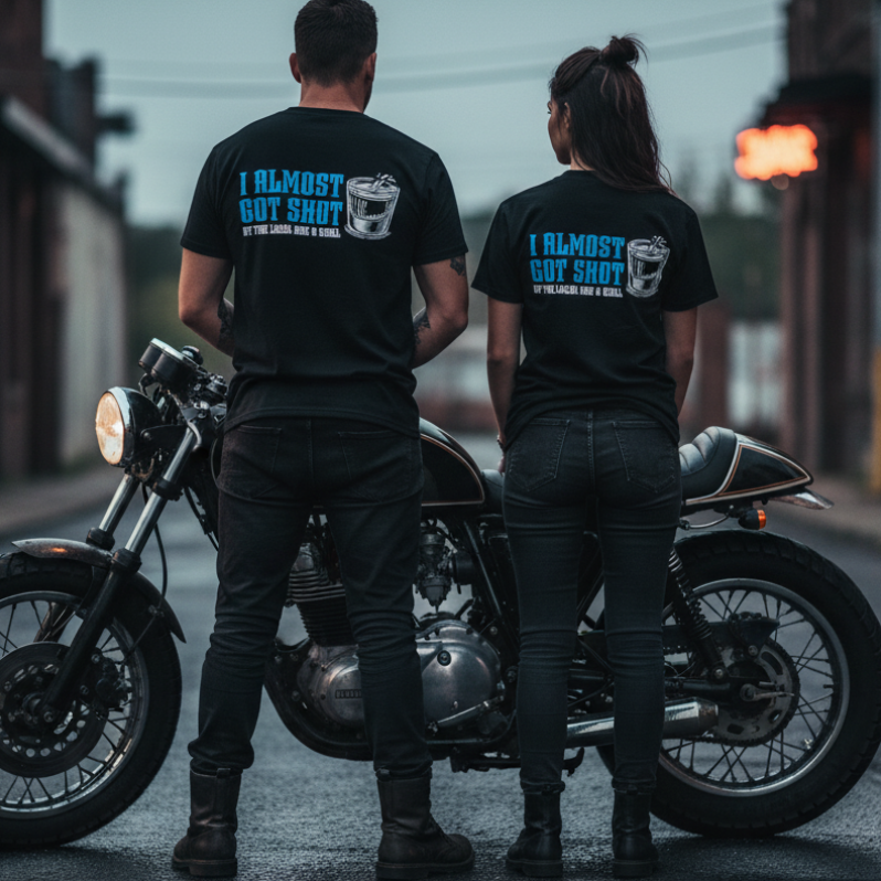 I Almost Got Shot - Back of Shirt on Man and Woman