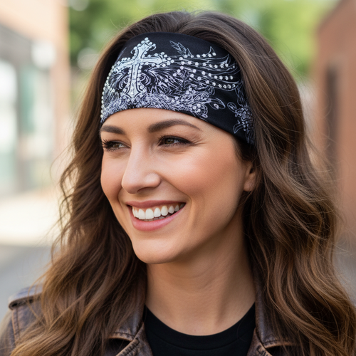 New Happy Biker Chick Cross Wings Headband