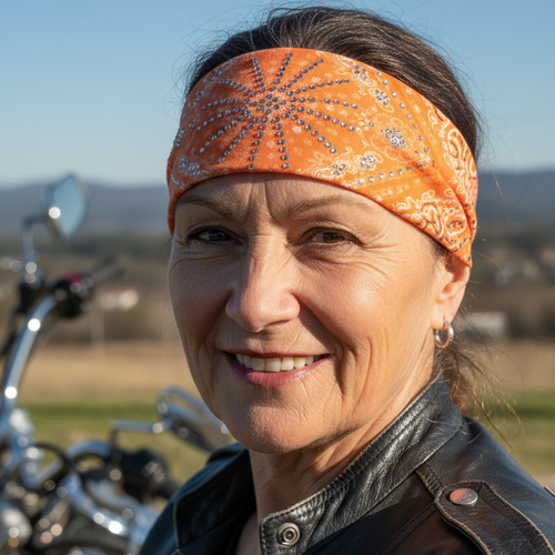 Orange Headband Older Biker Chick