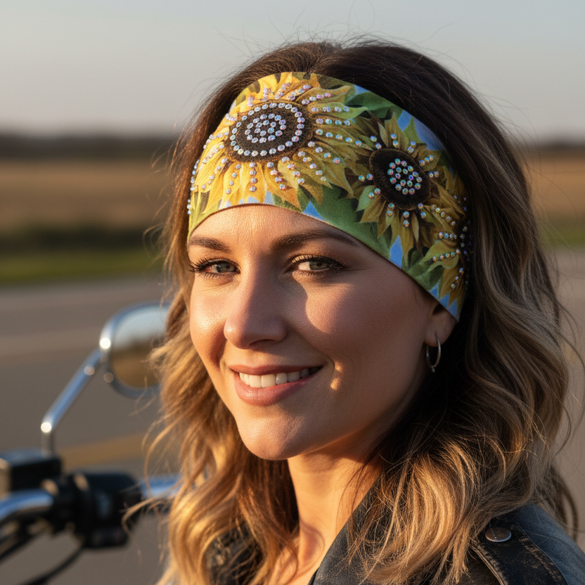 Sunflower Headband Biker Chick